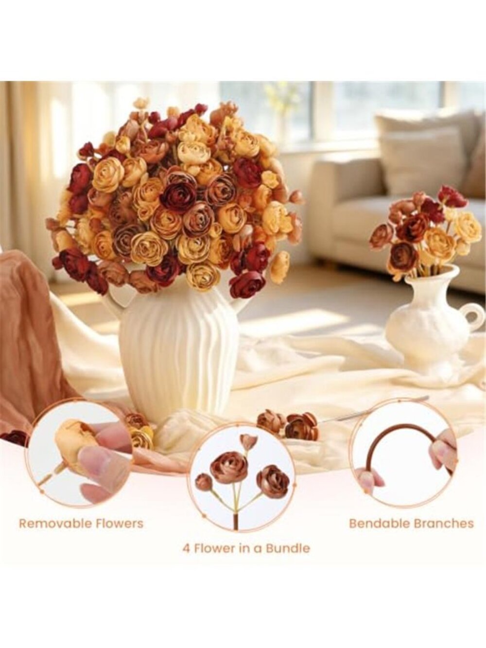 30Pcs Ranunculus Artificial Flowers Fall Faux Silk Mini Ranunculus - Picture 4 of 6